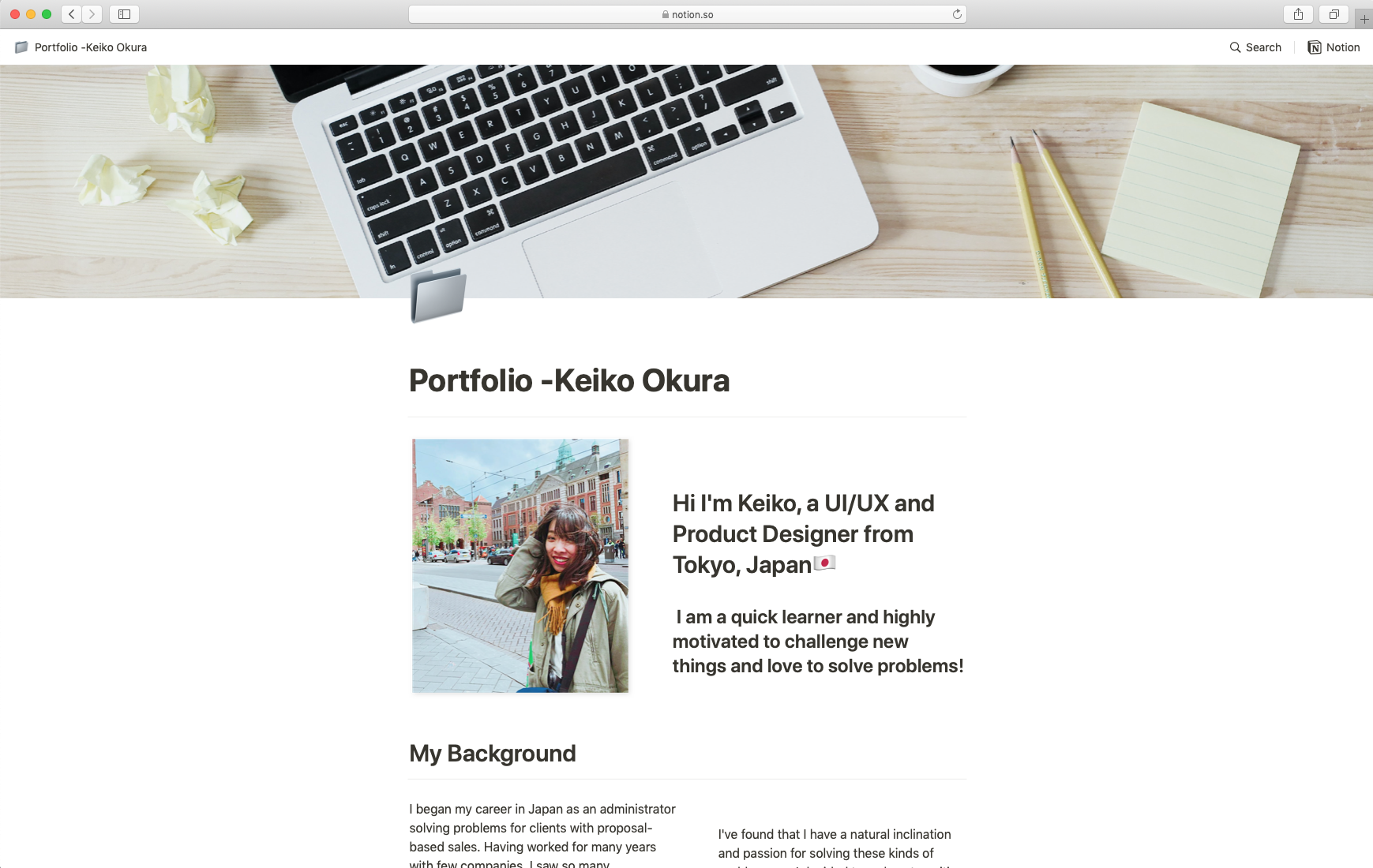 Screenshot of Keiko's portfolio