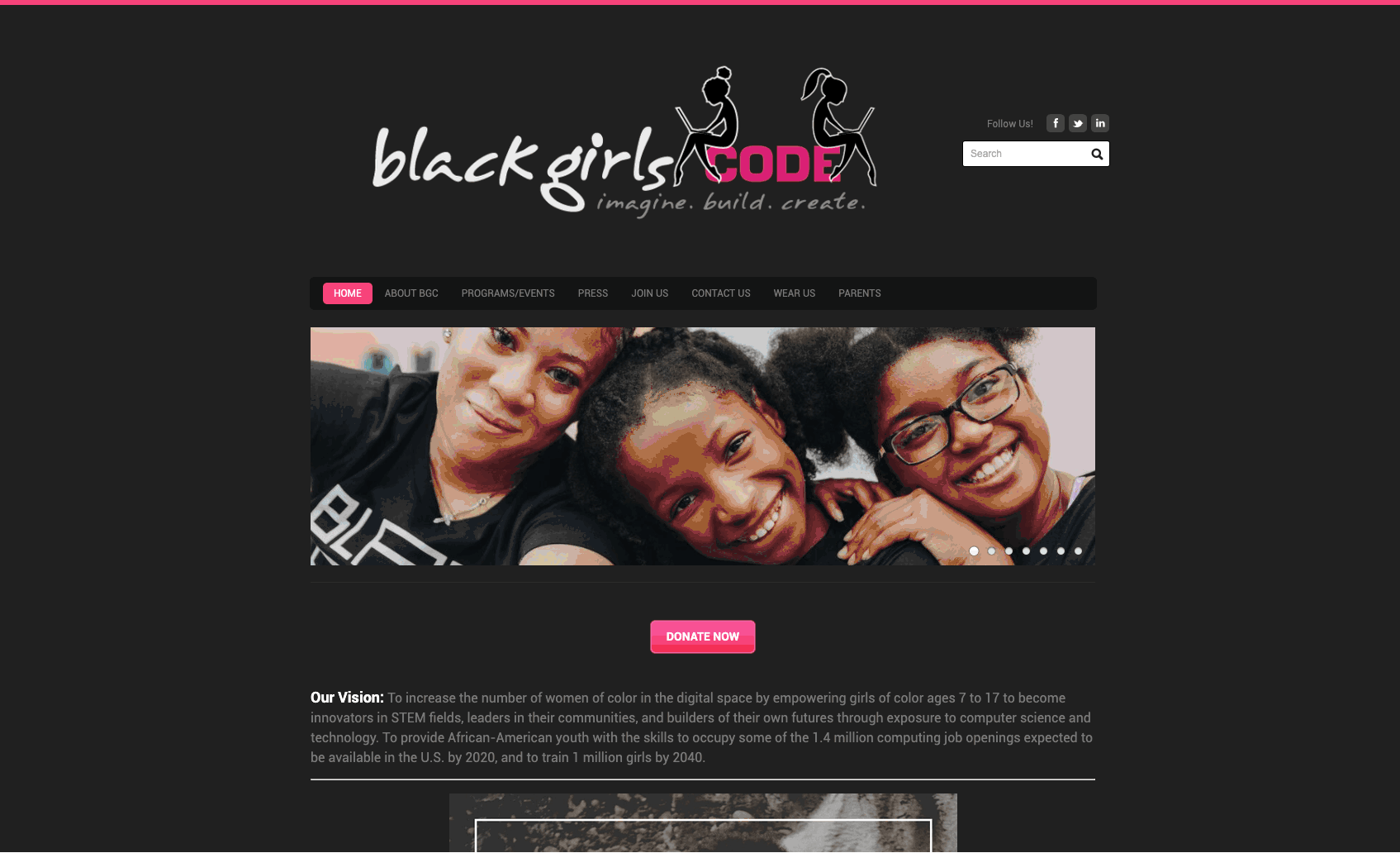 Black Girls Code Homepage Scrolling 