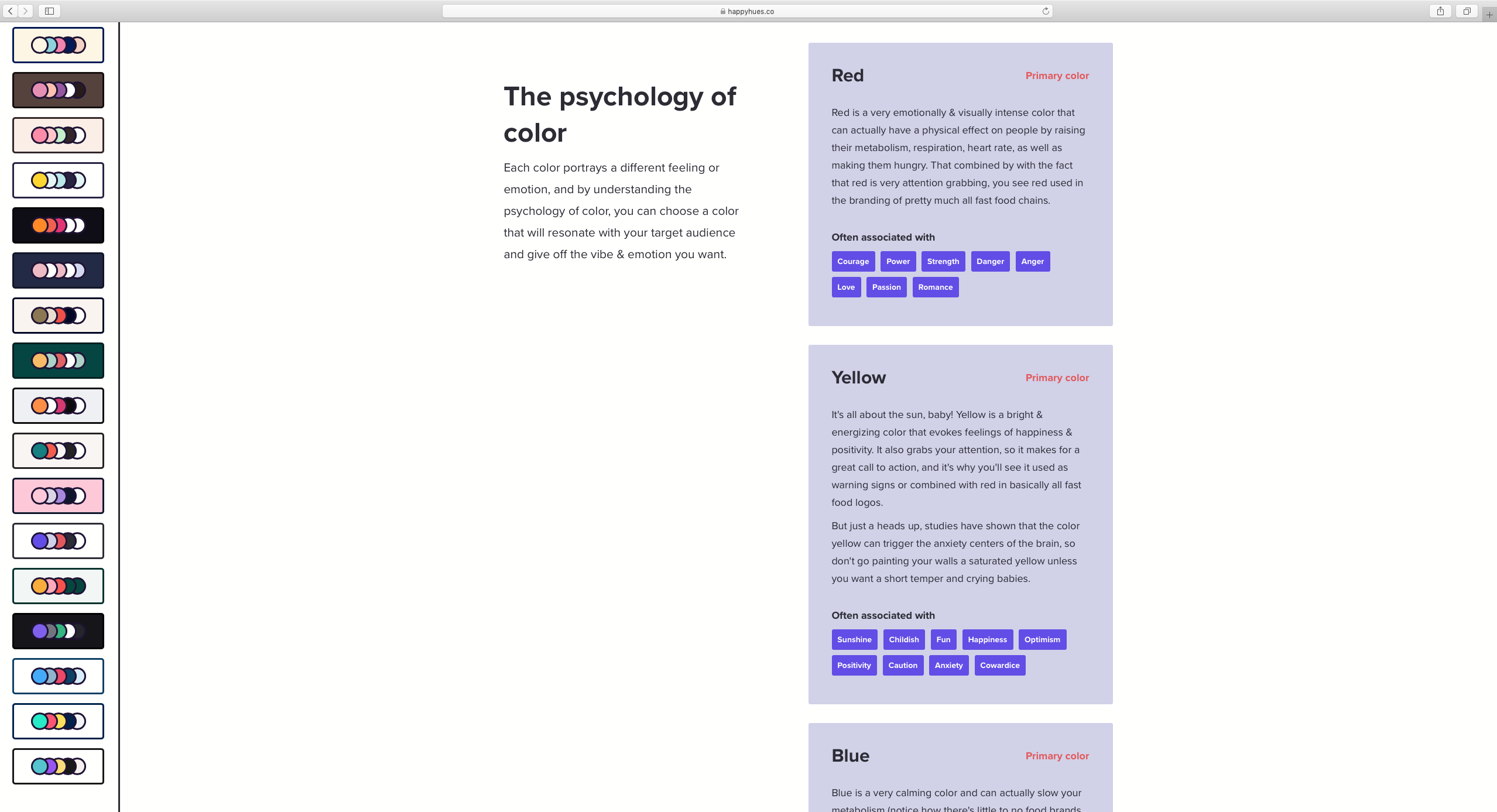 Happy Hues psychology of color screen