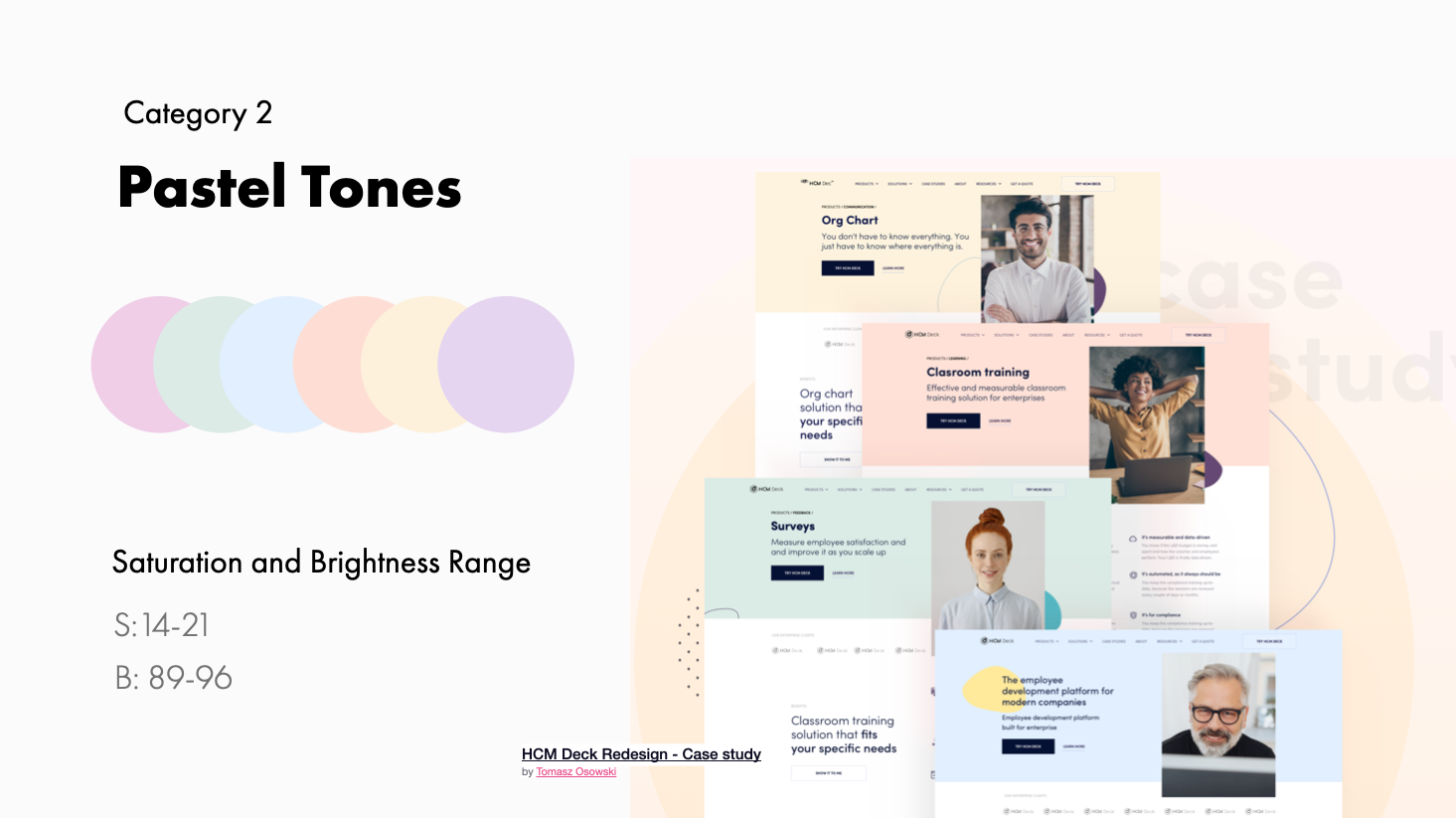 Pastel tone example and range | HCM Deck Redesign Case study by Tomasz Osowski