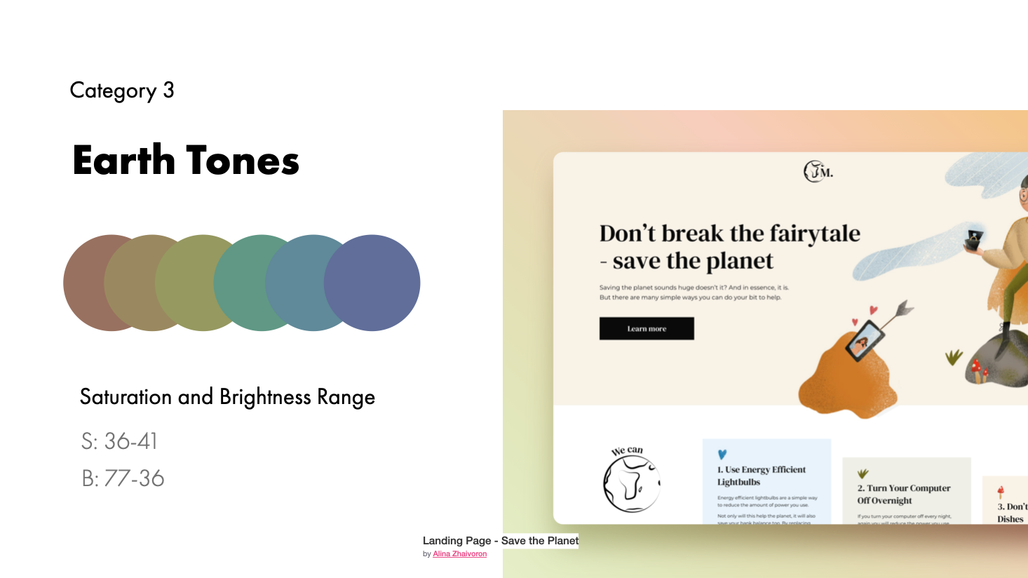 Earth tone examples and range | Landing Page - Save the Planet by Alina Zhaivoron