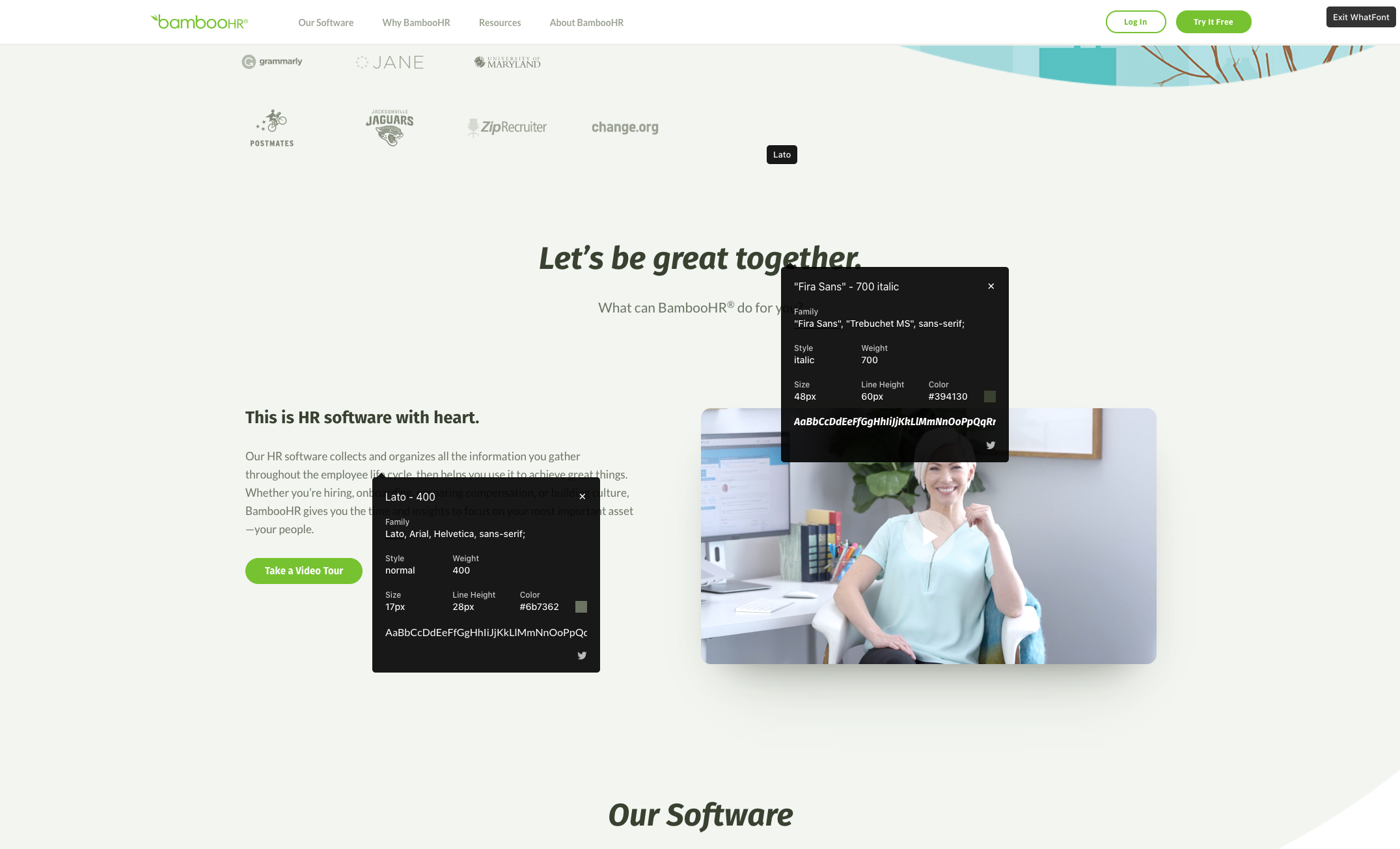 Screenshot of BambooHR homepage