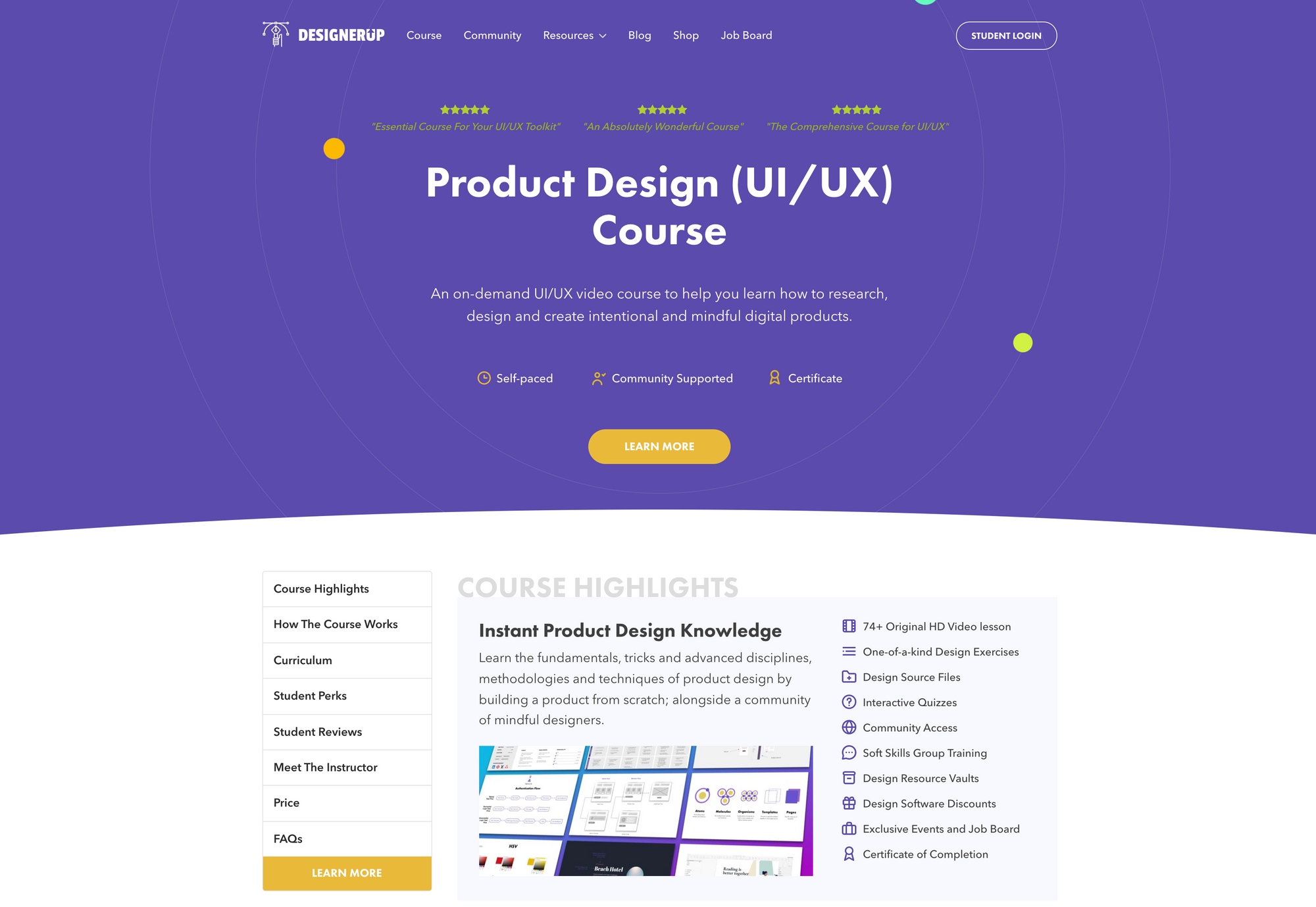 DesignerUp's course homepage