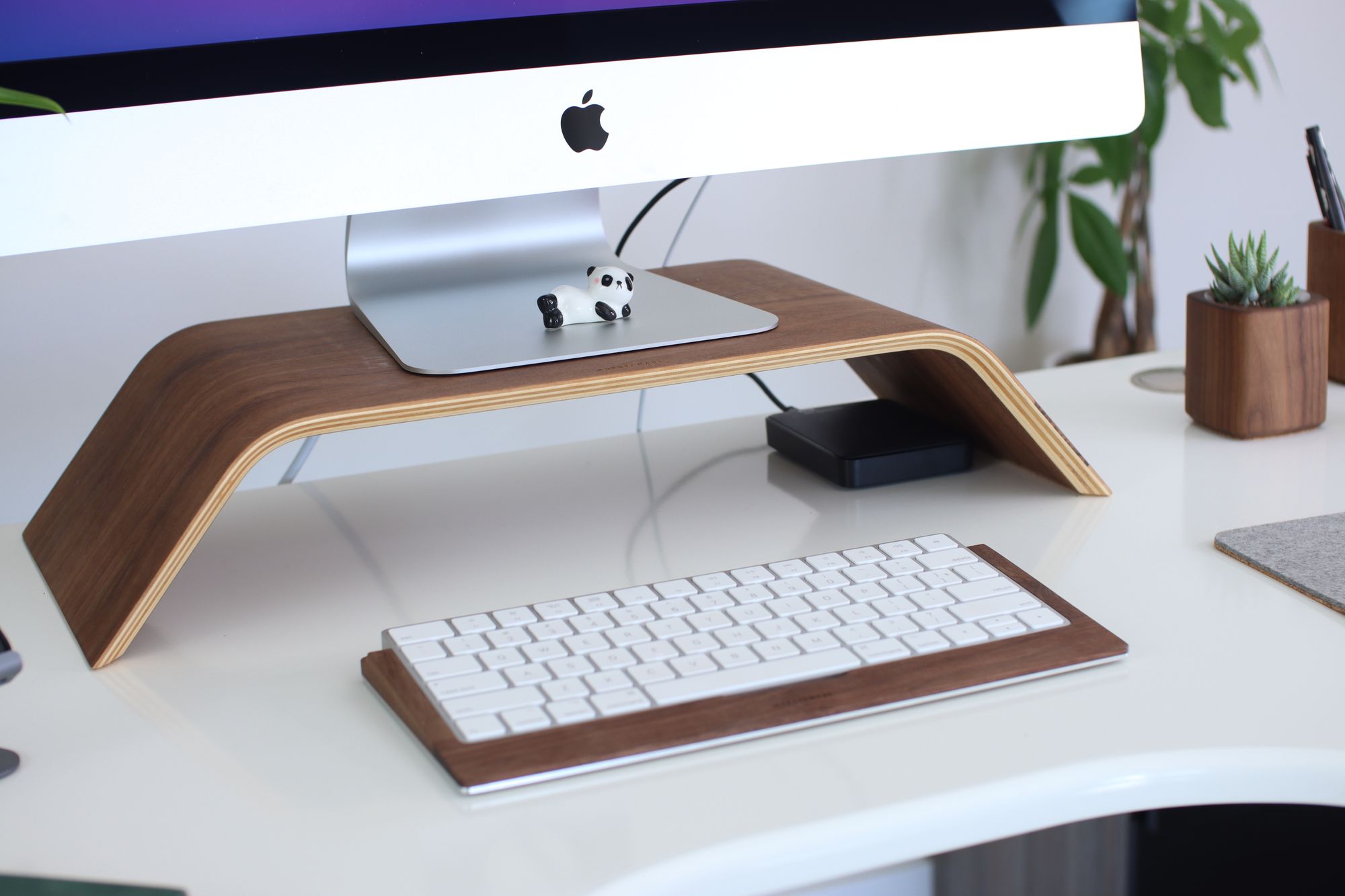 Walnut monitor stand and keyboard tray