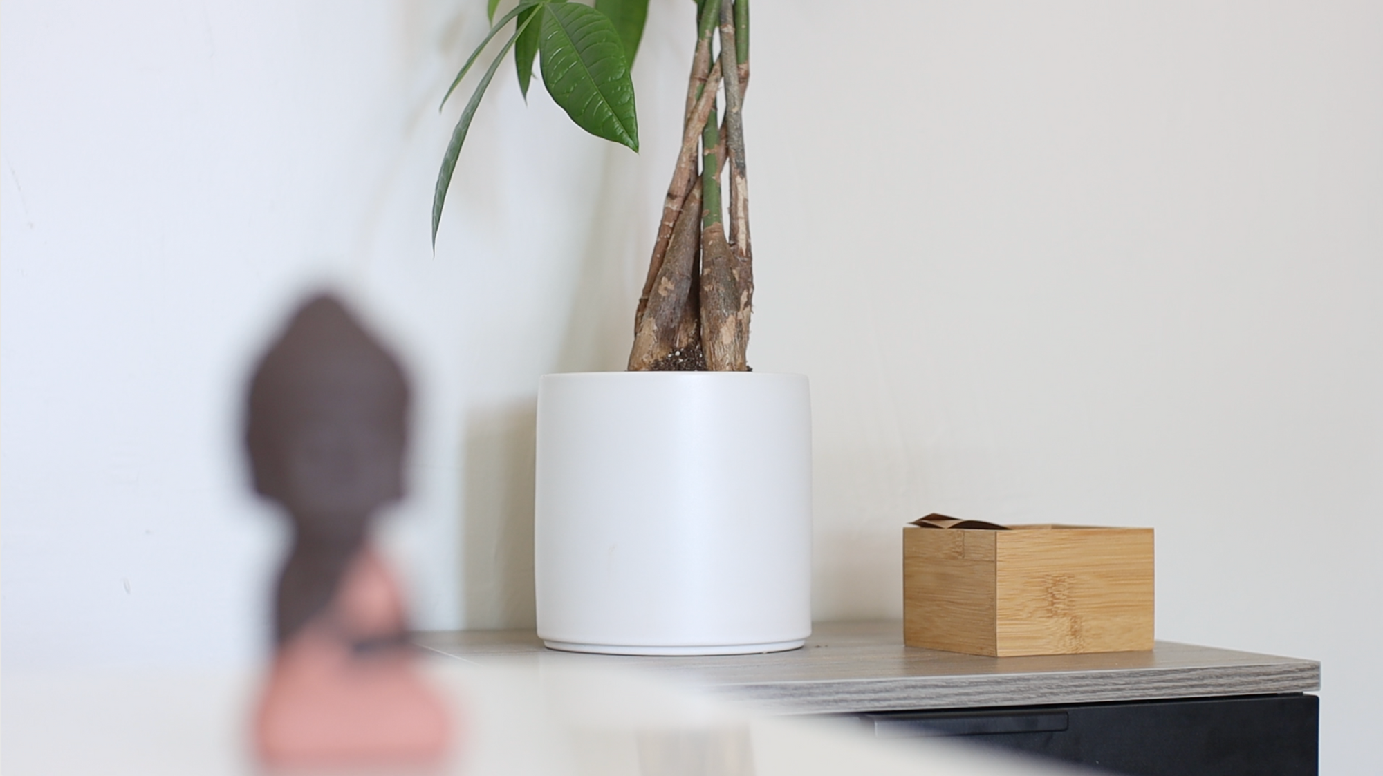 White planter pot and bamboo box