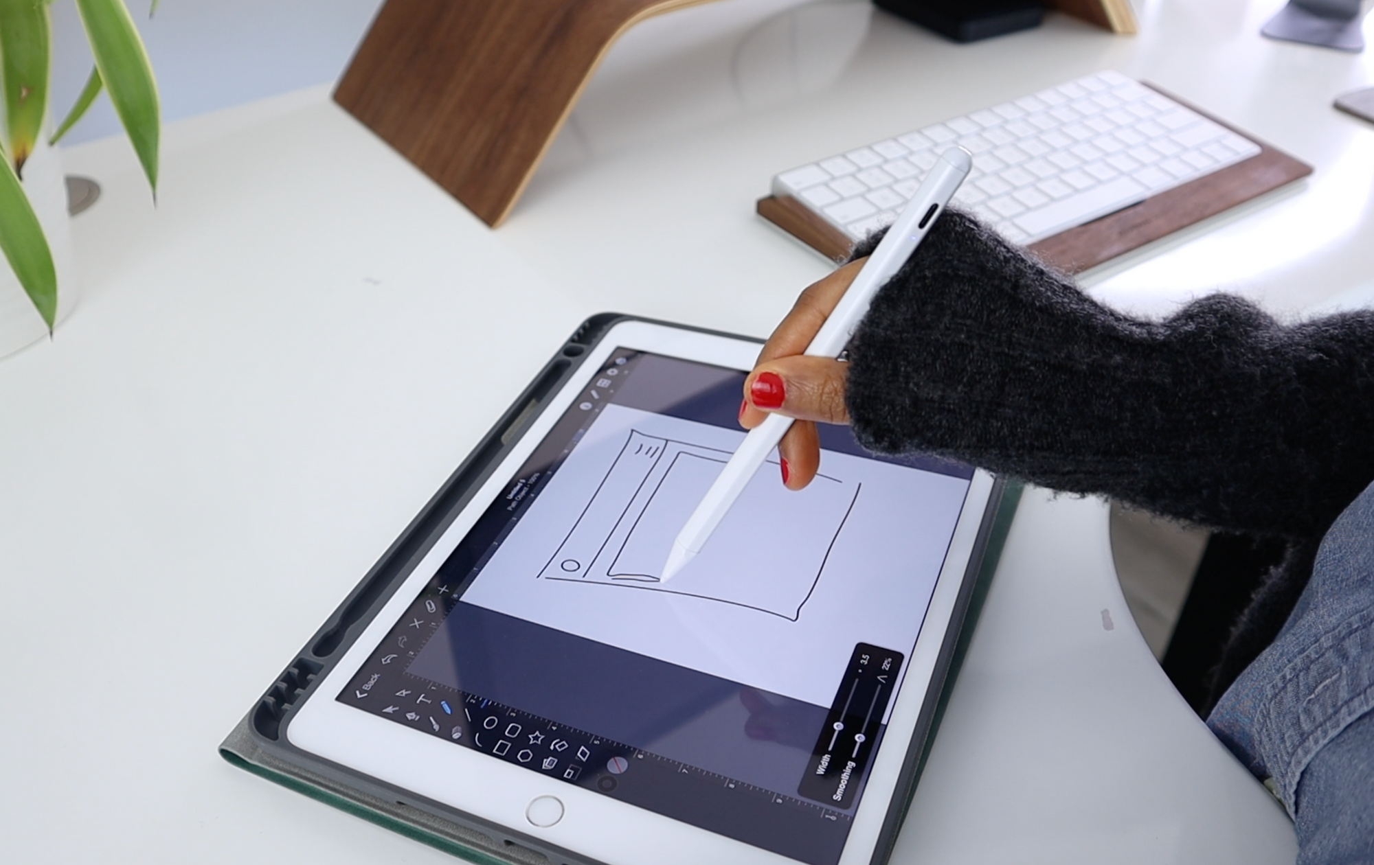 Sketching design wireframes on Apple iPad with Apple pencil