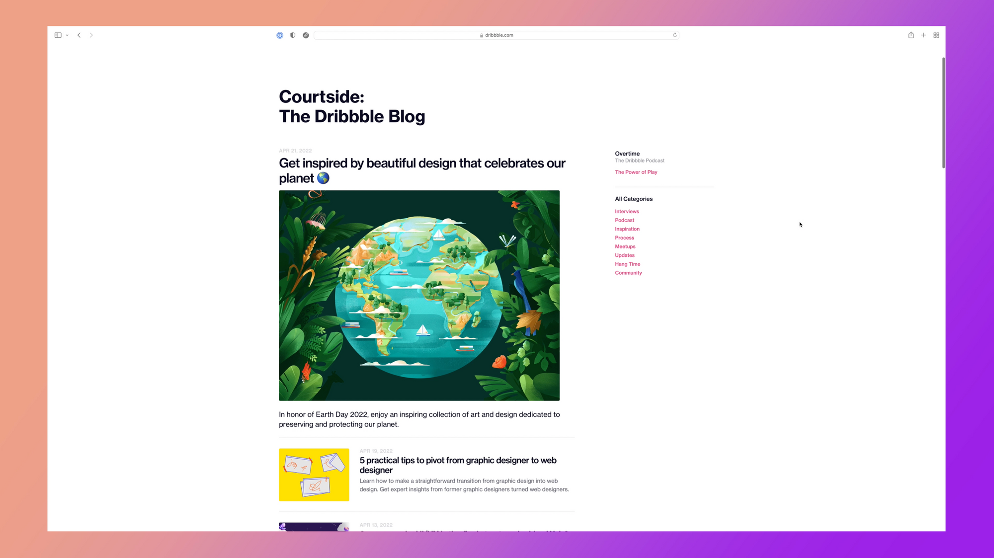 Dribbble courtside blog homepage