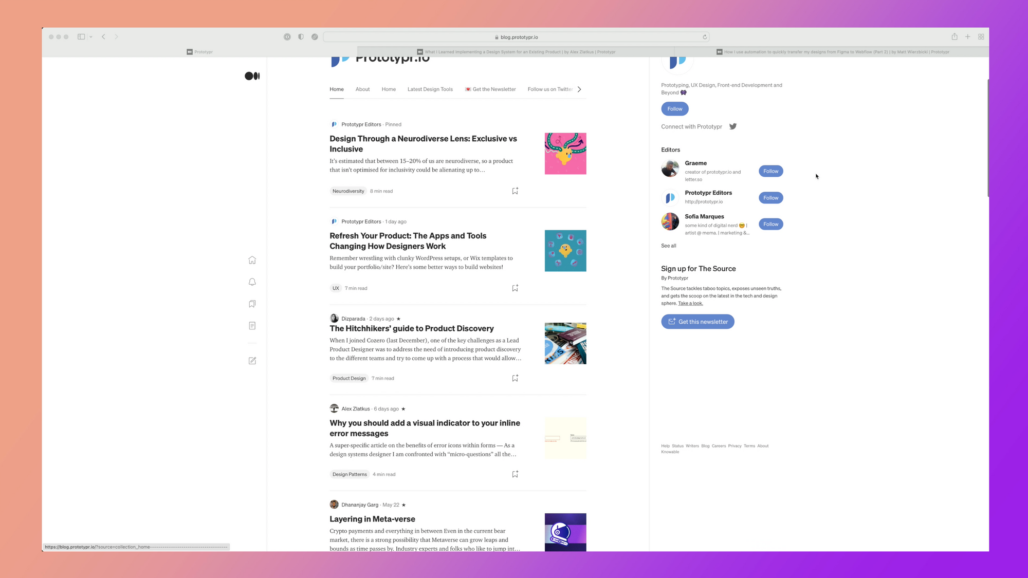 Prototypr blog homepage