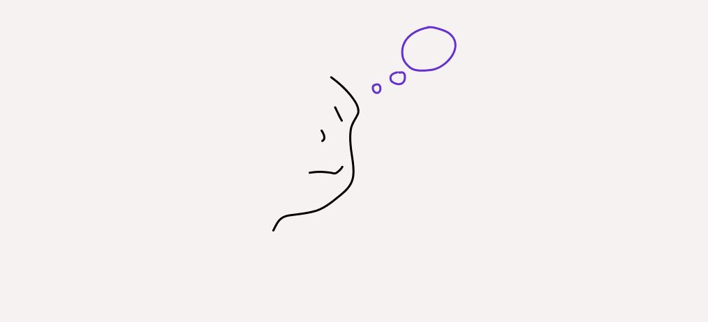 Hand sketched person with purple though bubble