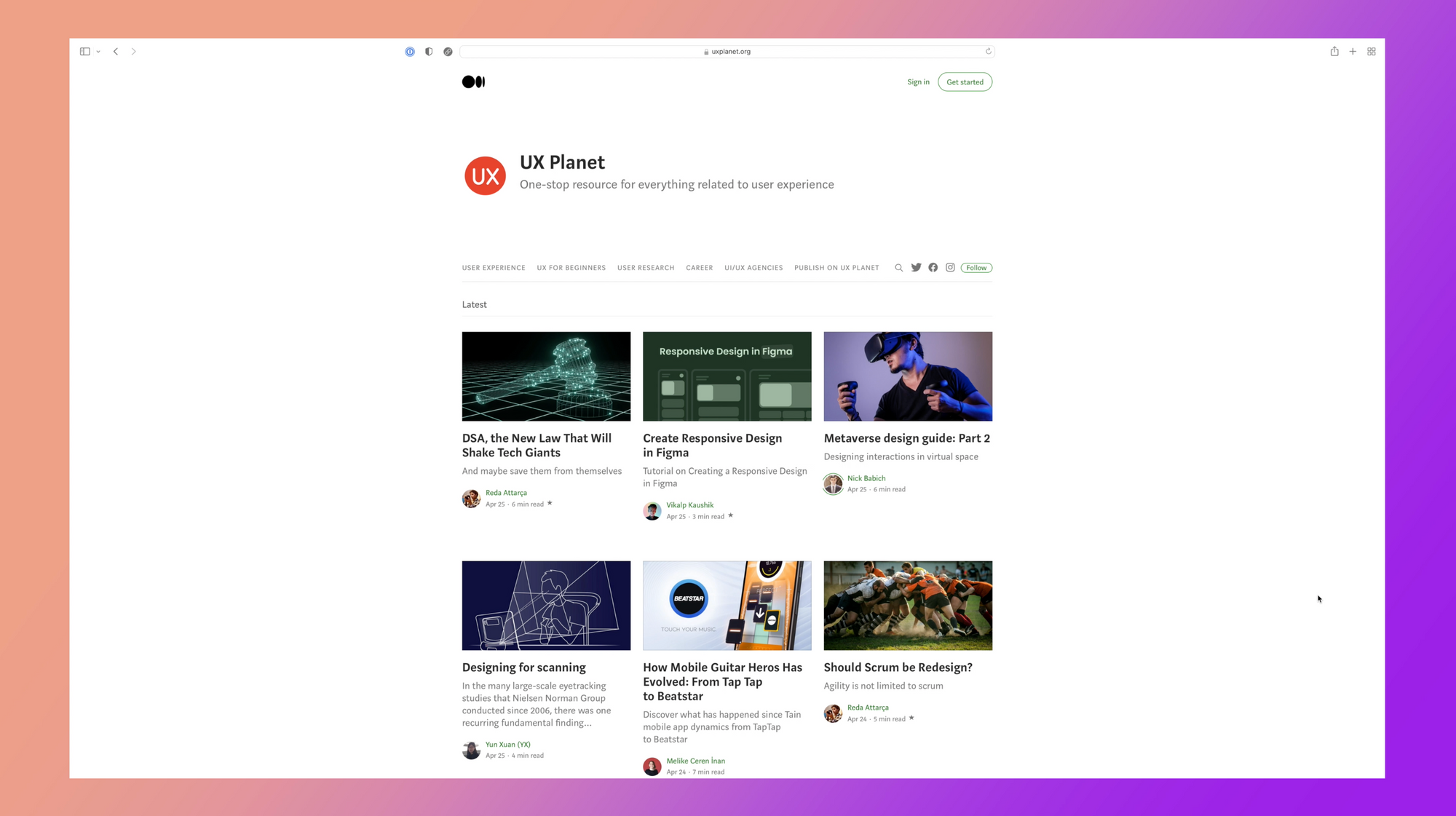 UX Planet homepage