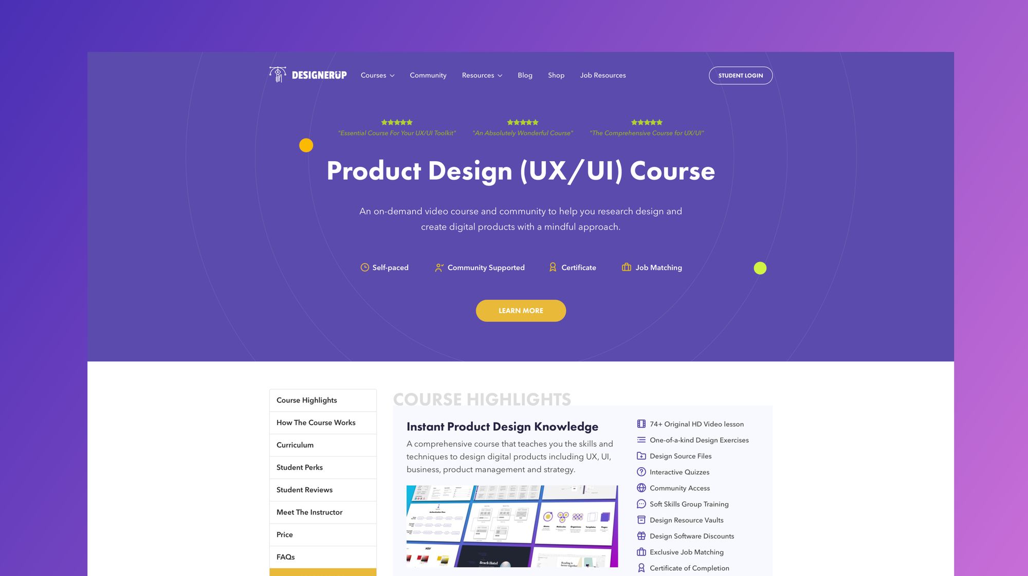 DesignerUp Product Design Course Homepage
