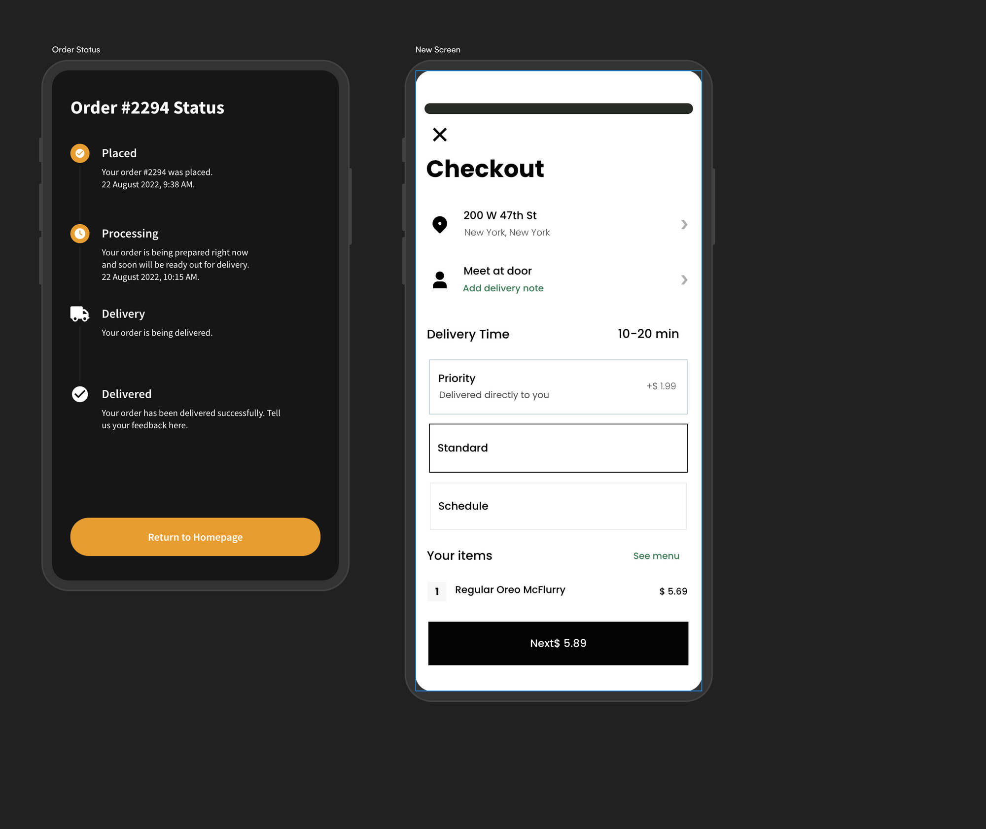 Black and white mobile checkout screen