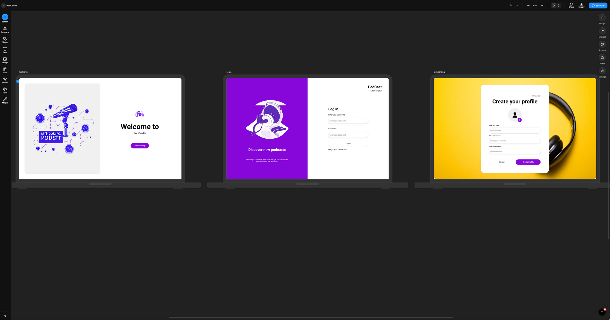 Purple and yellow themes website design for podcasters