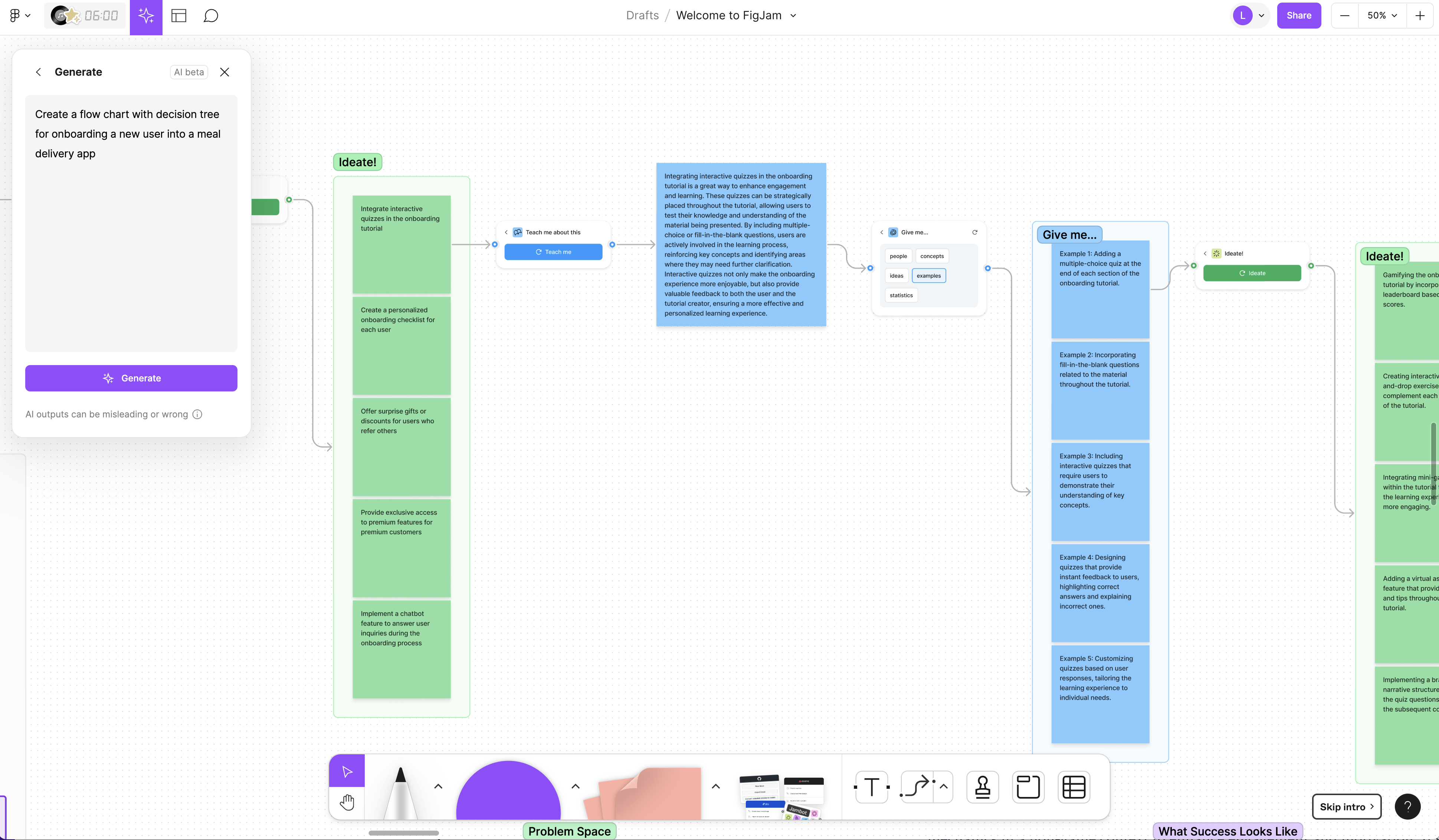 FigJam board with green and blue sticky notes