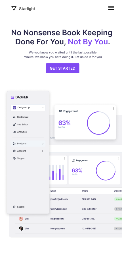 Isolated dashboard components, gray and purple on a white background - mobile design