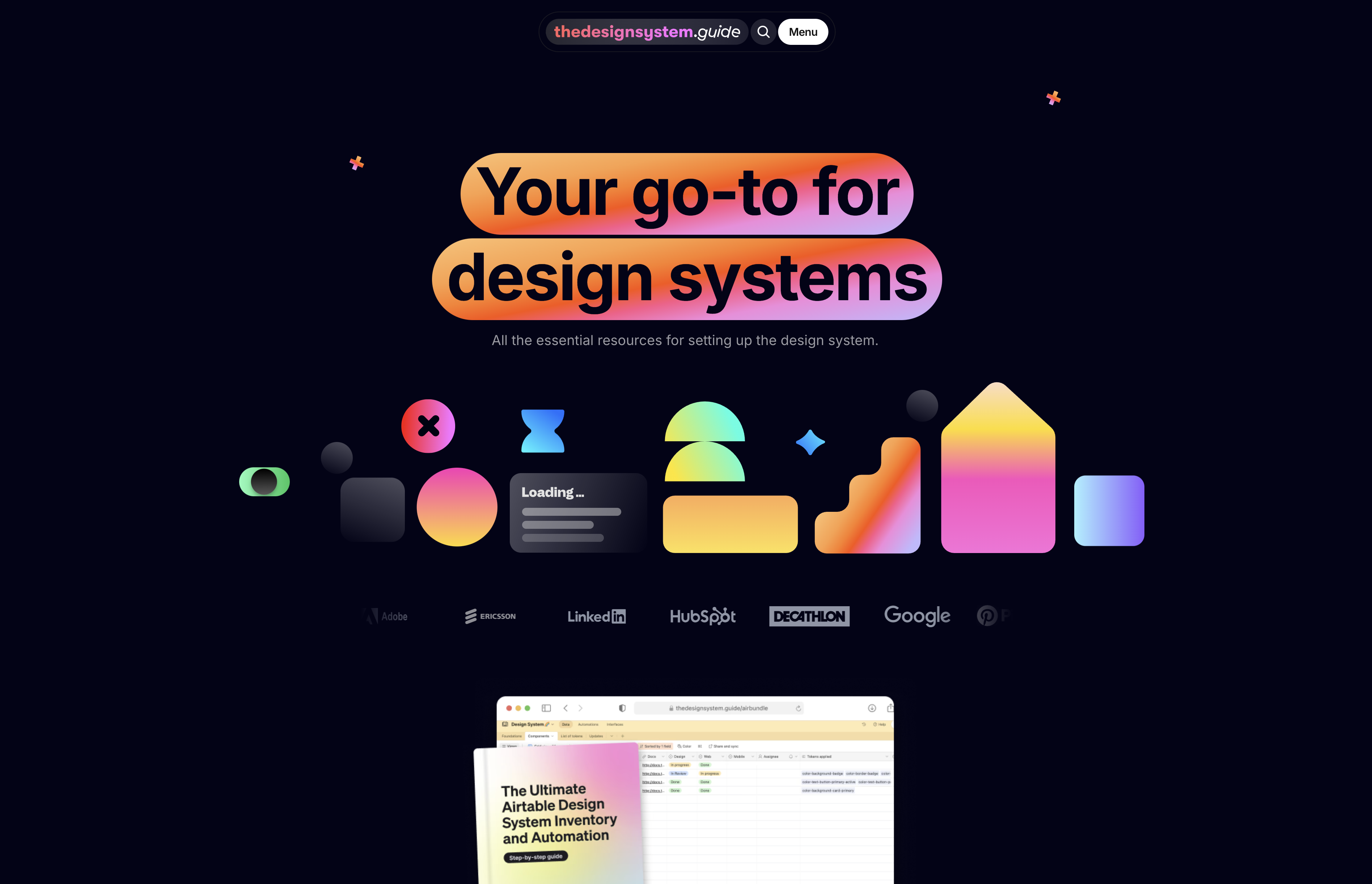 Black screen with color gradient shapes representing design systems