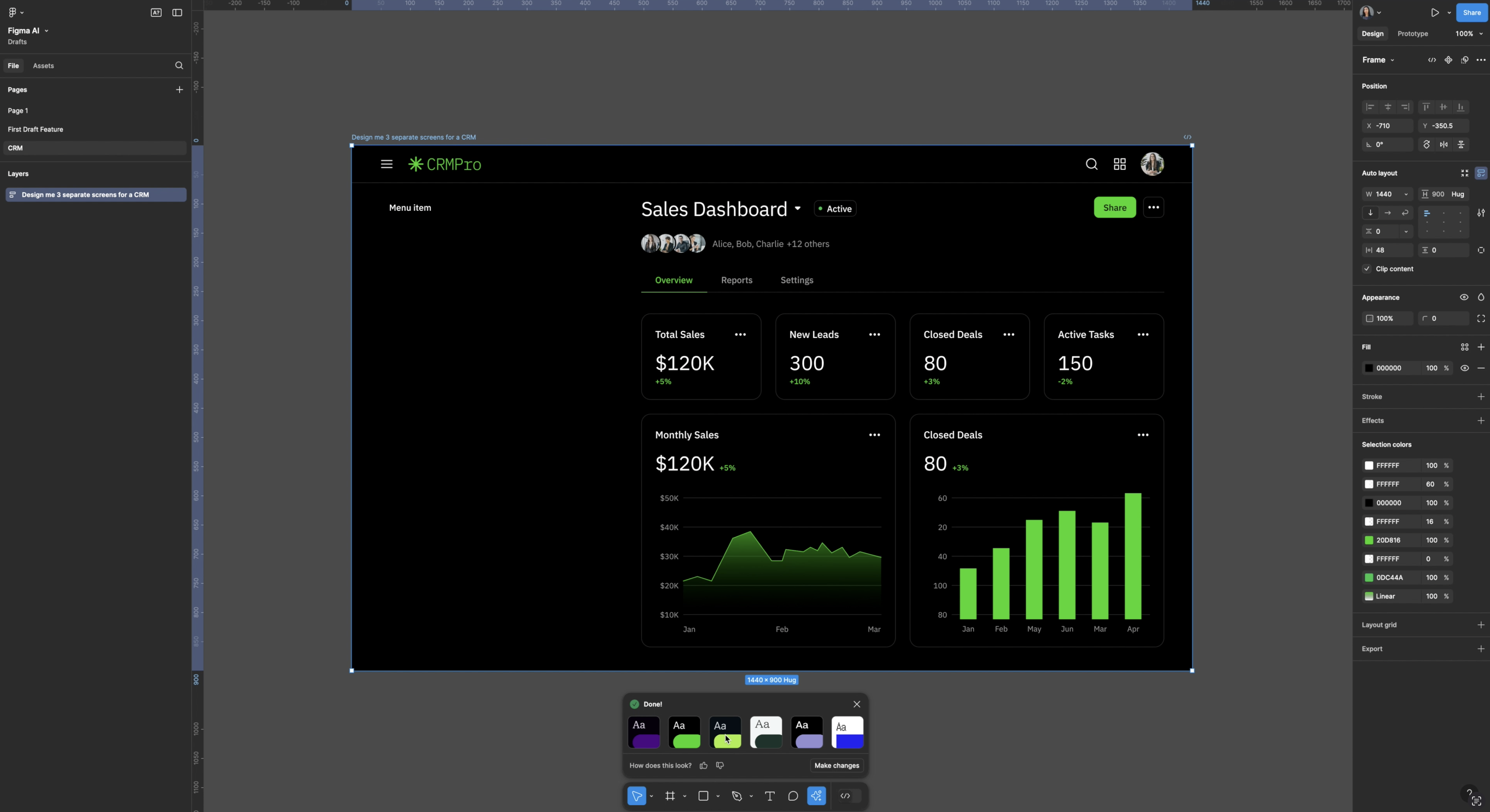 Finance website dashboard with black background and lime green charts and stats