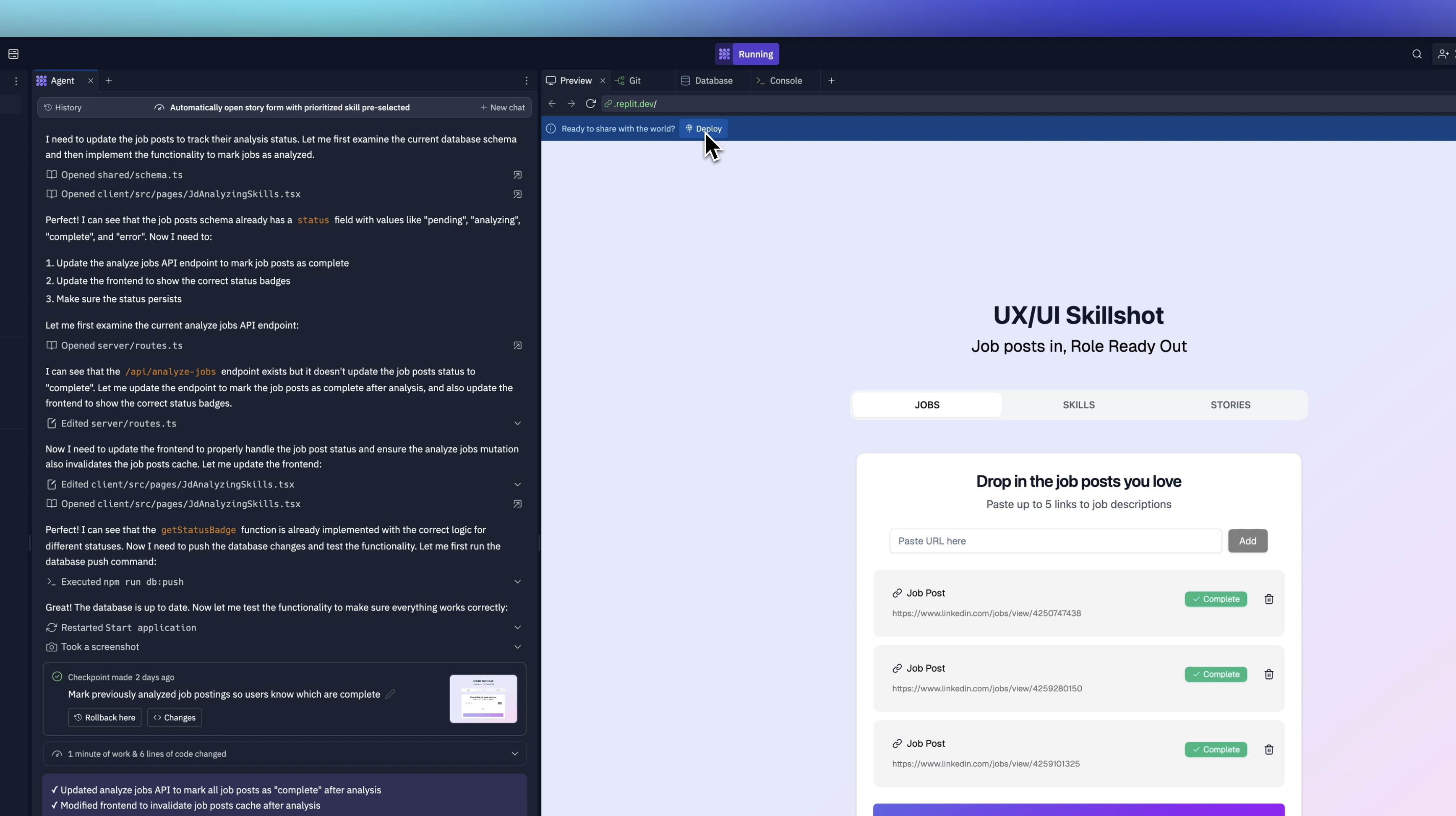 Clicking Deploy at the top of the app to begin launching