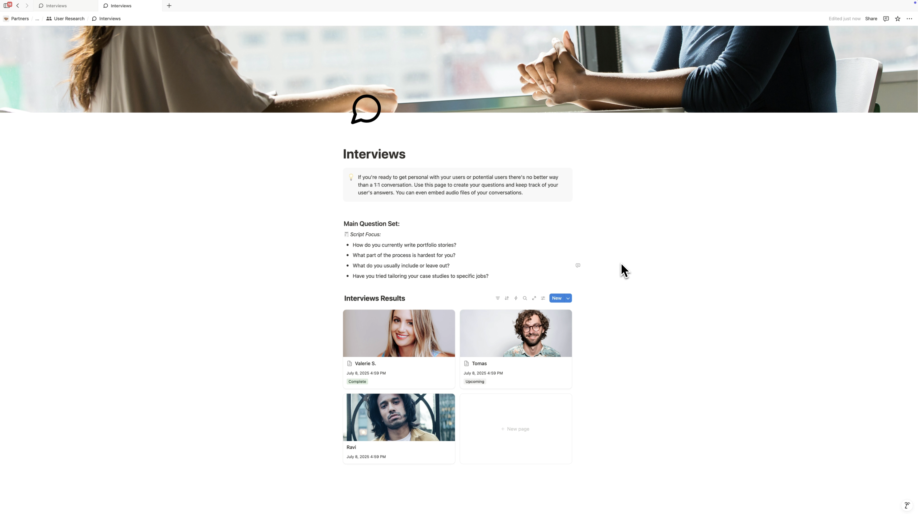 White Notion page with pictures of blond woman, brunette man and brown man with dark hair