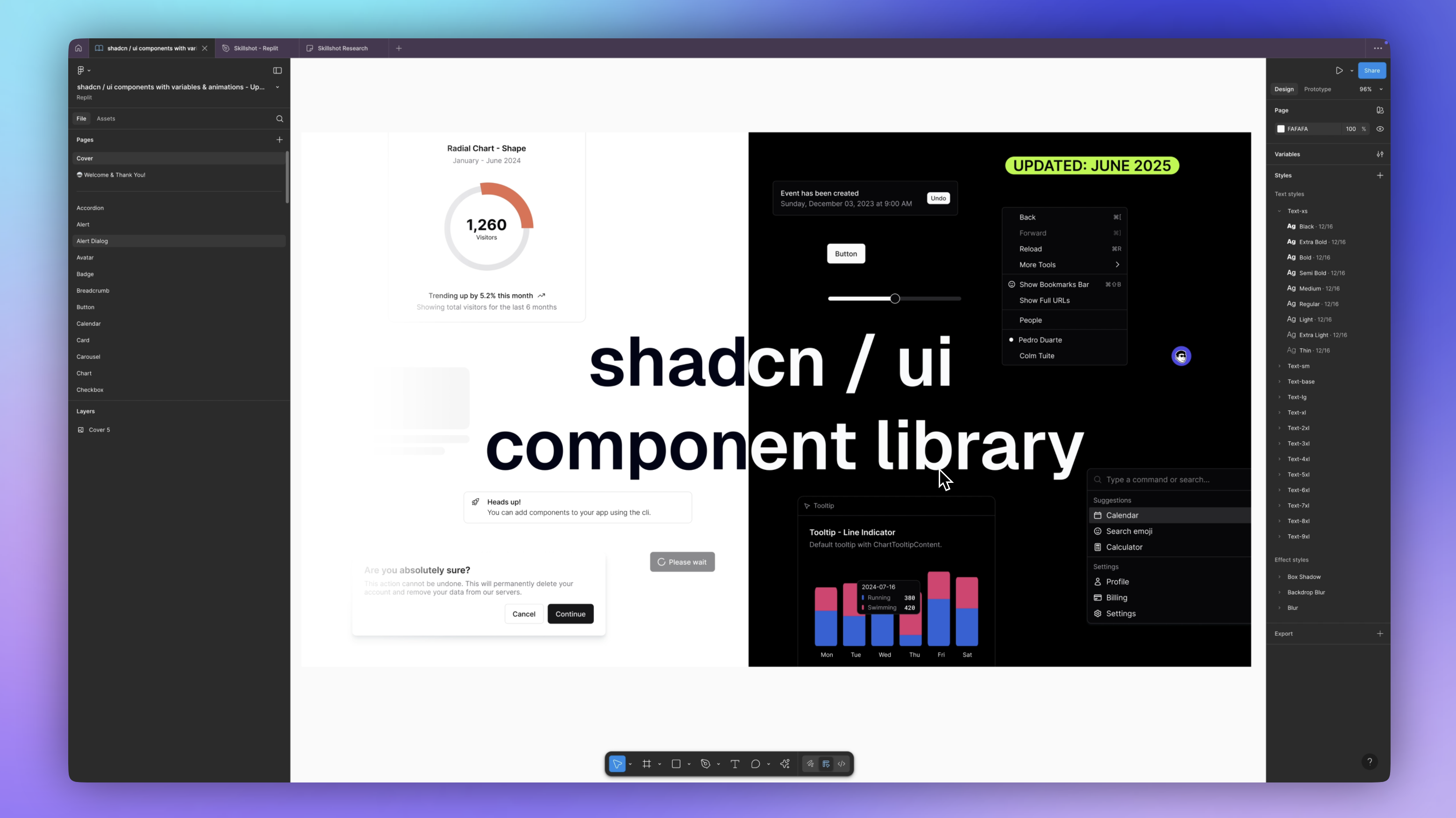 Figma with black and white Shadcn library of components