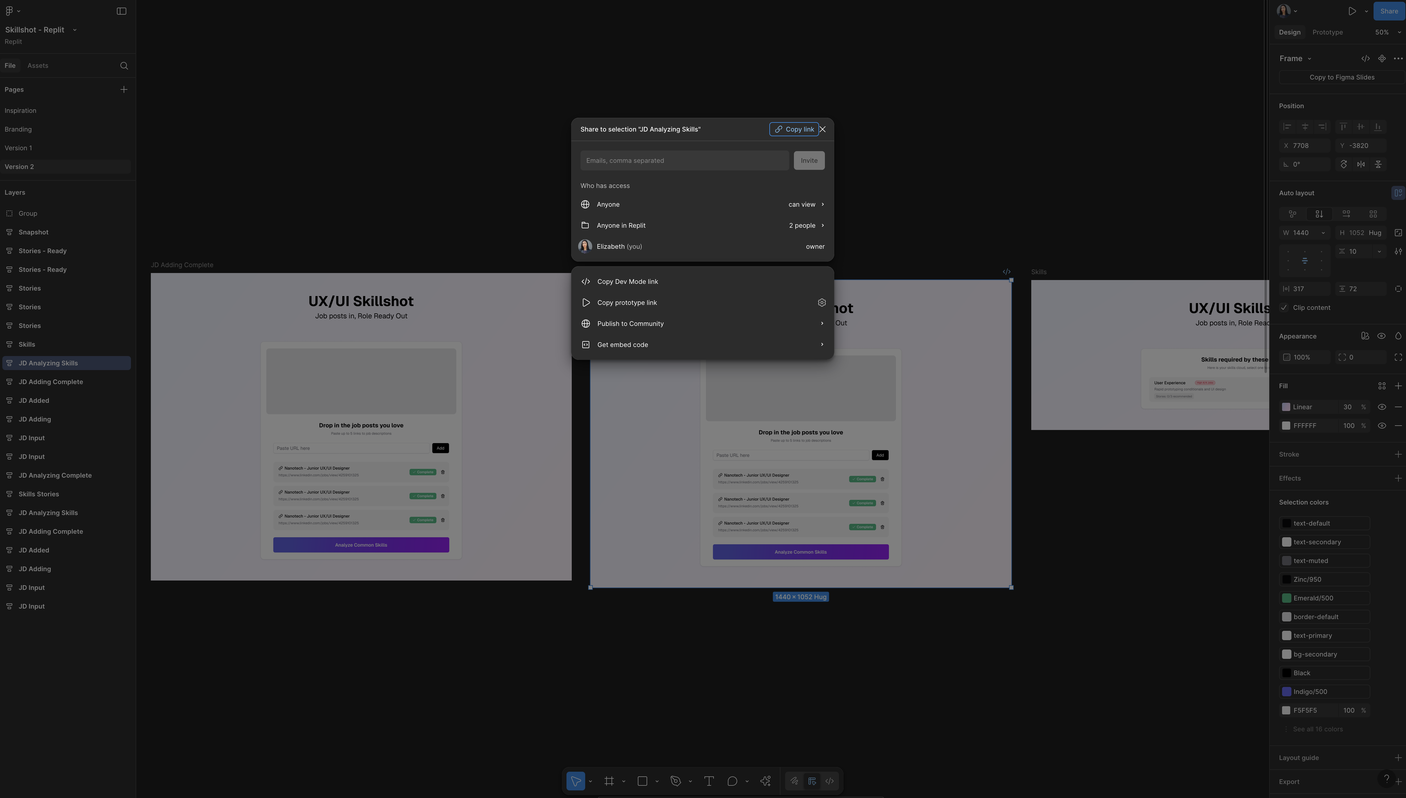 Figma dark mode share modal