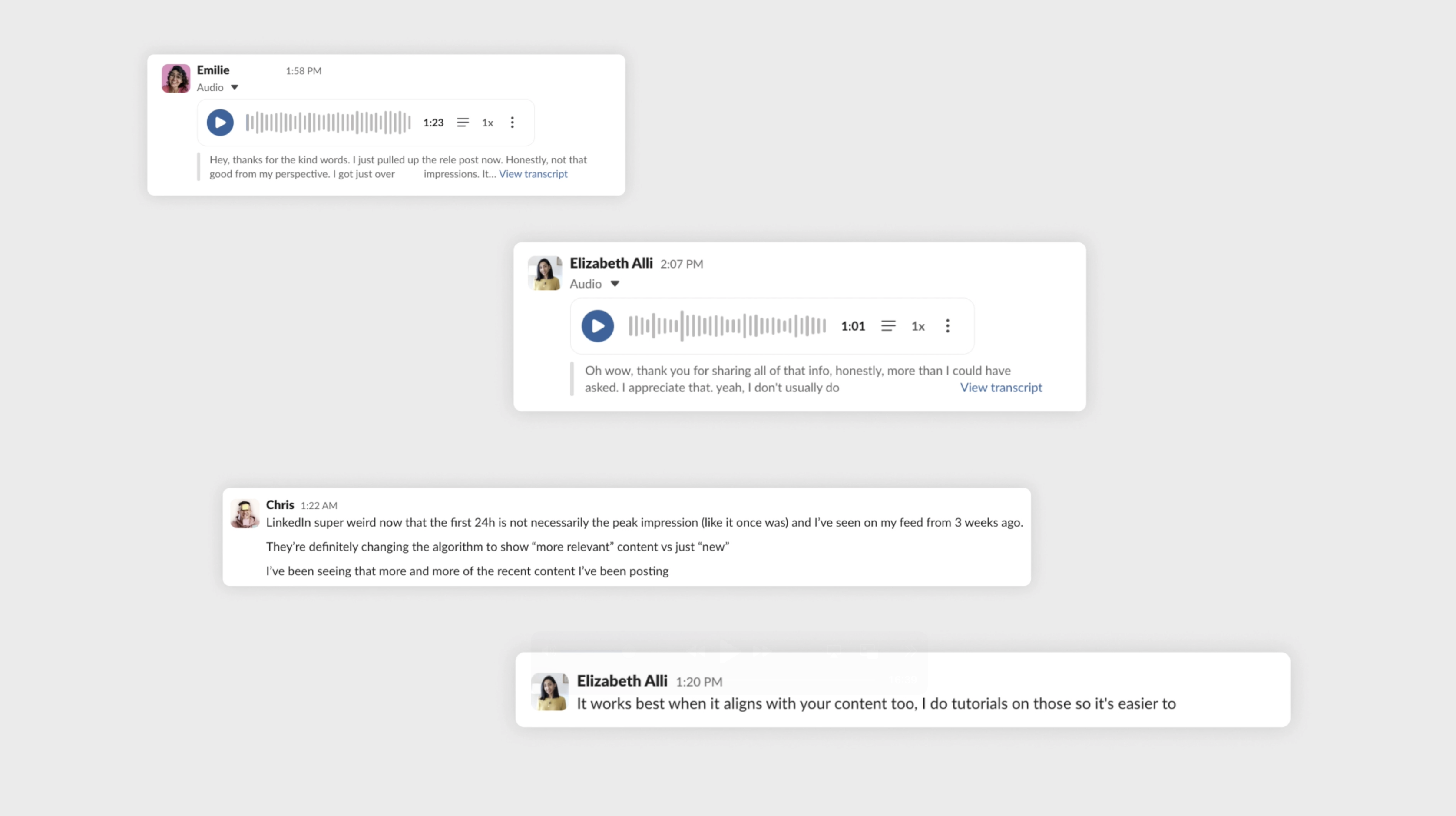 Illustration or image showing people or avatars, representing interviews / conversations with creators/founders during user research.