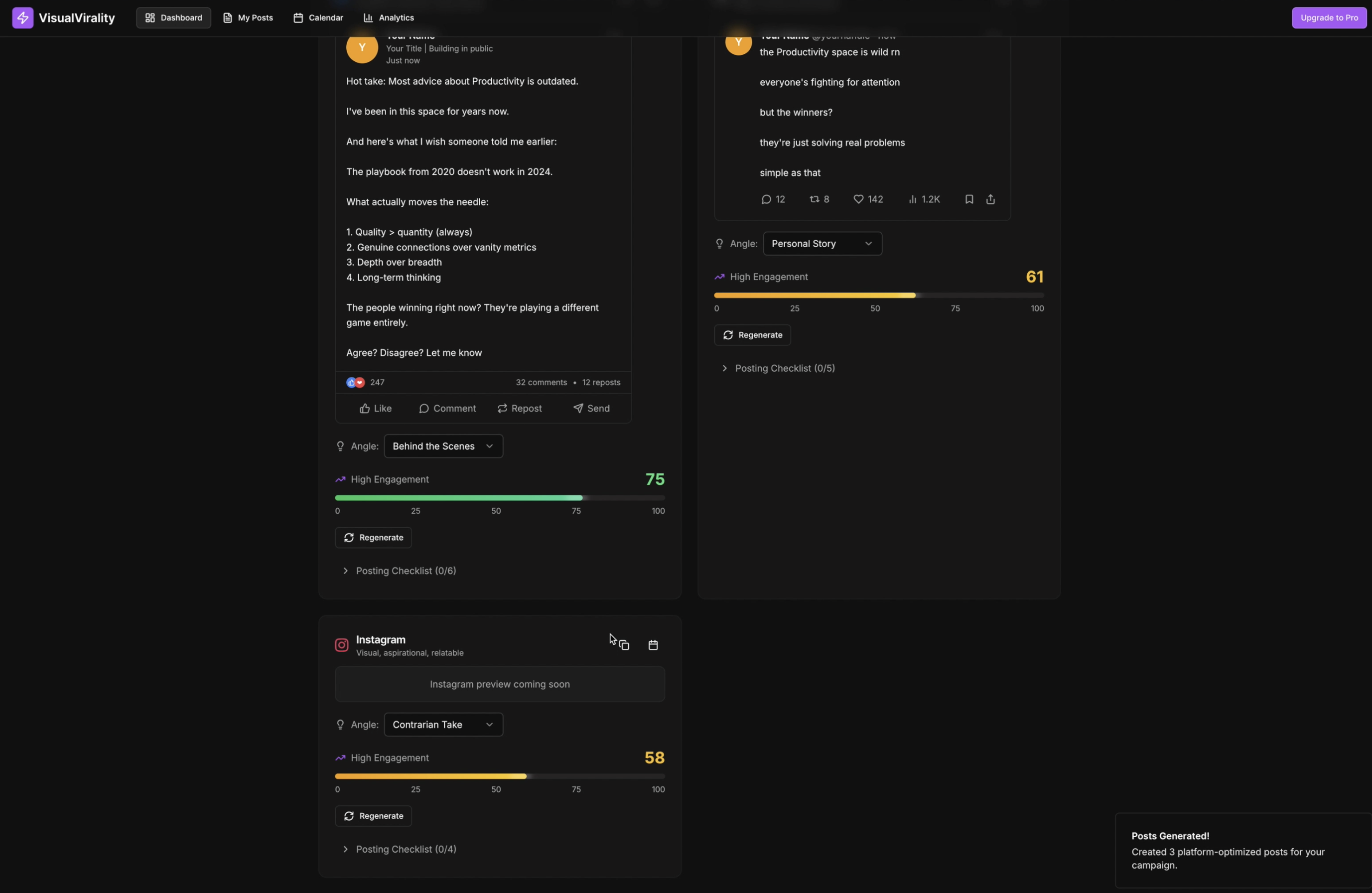 Canvas of social media posts